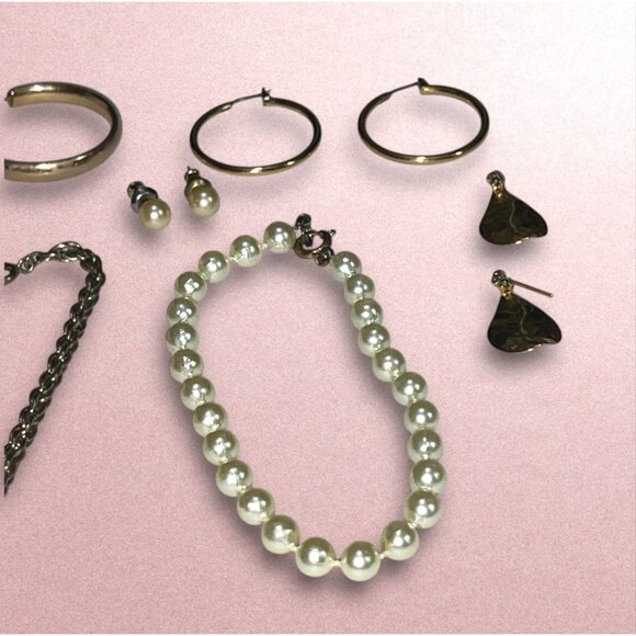 Set Of Gold & Pearl Jewelry - Necklaces Earrings & Bracelets - Vintage-Inspired - Picture 6 of 11